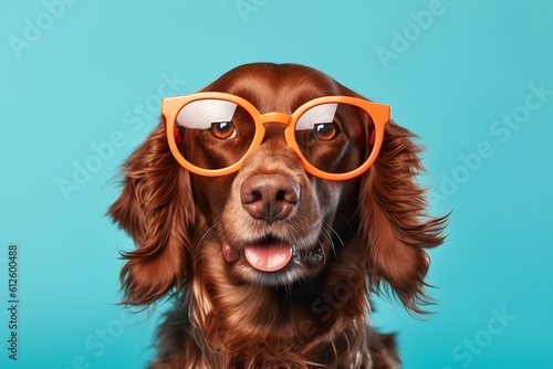 dog in orange sunglasses