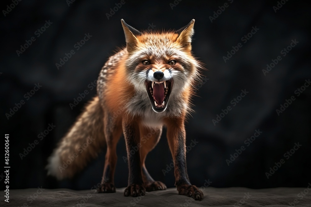 A fox facing forward, ready to attack, Generative AI, wild animal, aggression, rabies, feral A fox facing forward, ready to attack, Generative AI, wild animal, aggression, rabies, feral