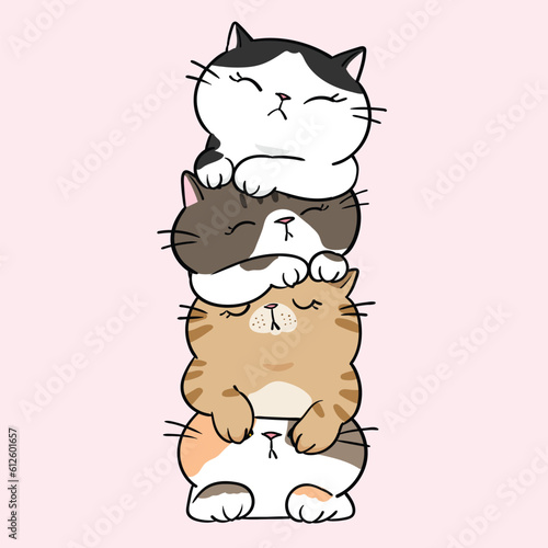 Vector Illustration of Funny Cartoon Cats on Isolated Background