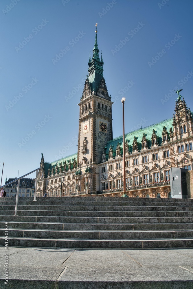 Vertical shot of the Hamburg city hall in Germany.