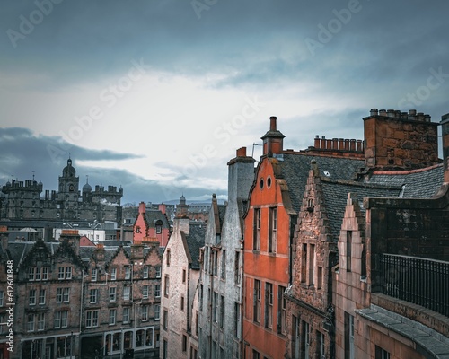 Stunning architecture of Edinburgh, Scotland, on a cloudy day