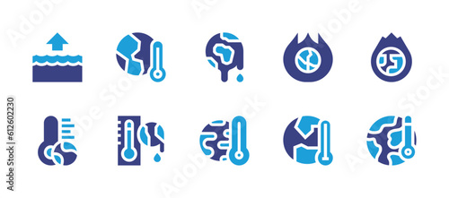 Global warming icon set. Duotone color. Vector illustration. Containing rising, global warming.