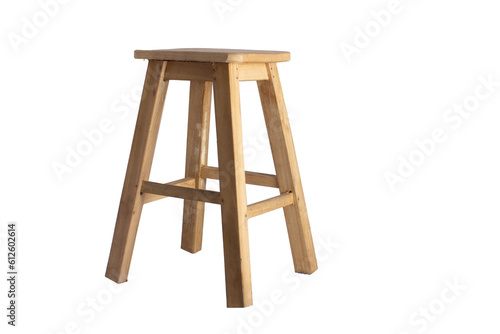 chair or bench made of light-colored rustic wood, profile view.