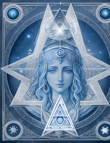 goddess of water, celestial triangle, hermetic trigon, Generative AI 
