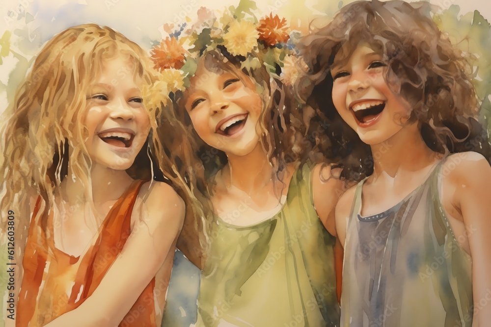 group of friends smiling & playing, happy children, ai generated group of friends smiling & playing, happy children, ai generated