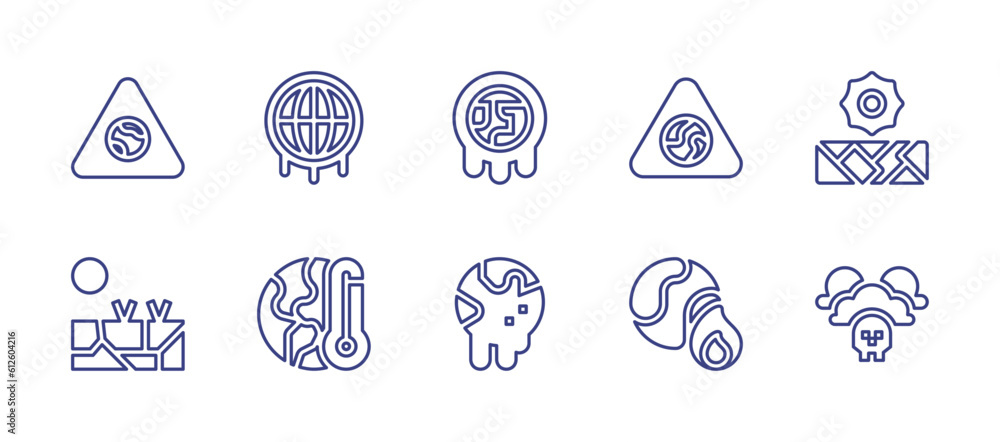 Global warming line icon set. Editable stroke. Vector illustration. Containing global warming, drought, global, extreme weather.