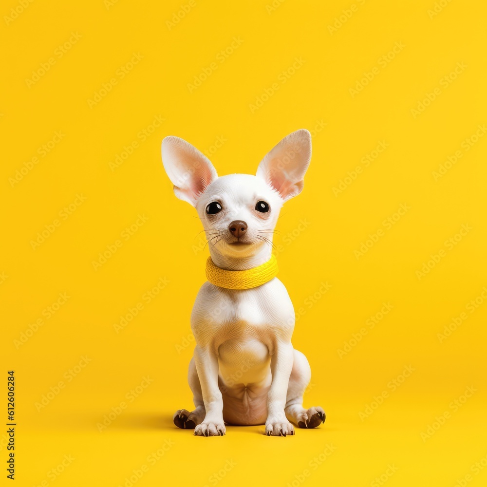 white dog on yellow background .Generative AI