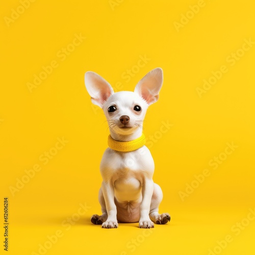 white dog on yellow background .Generative AI © Margo_Alexa
