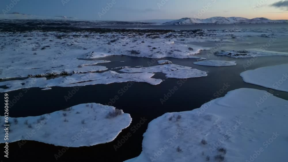 Drone view of Silfra lake in Iceland on a winter day Drone view of Silfra lake in Iceland on a winter day