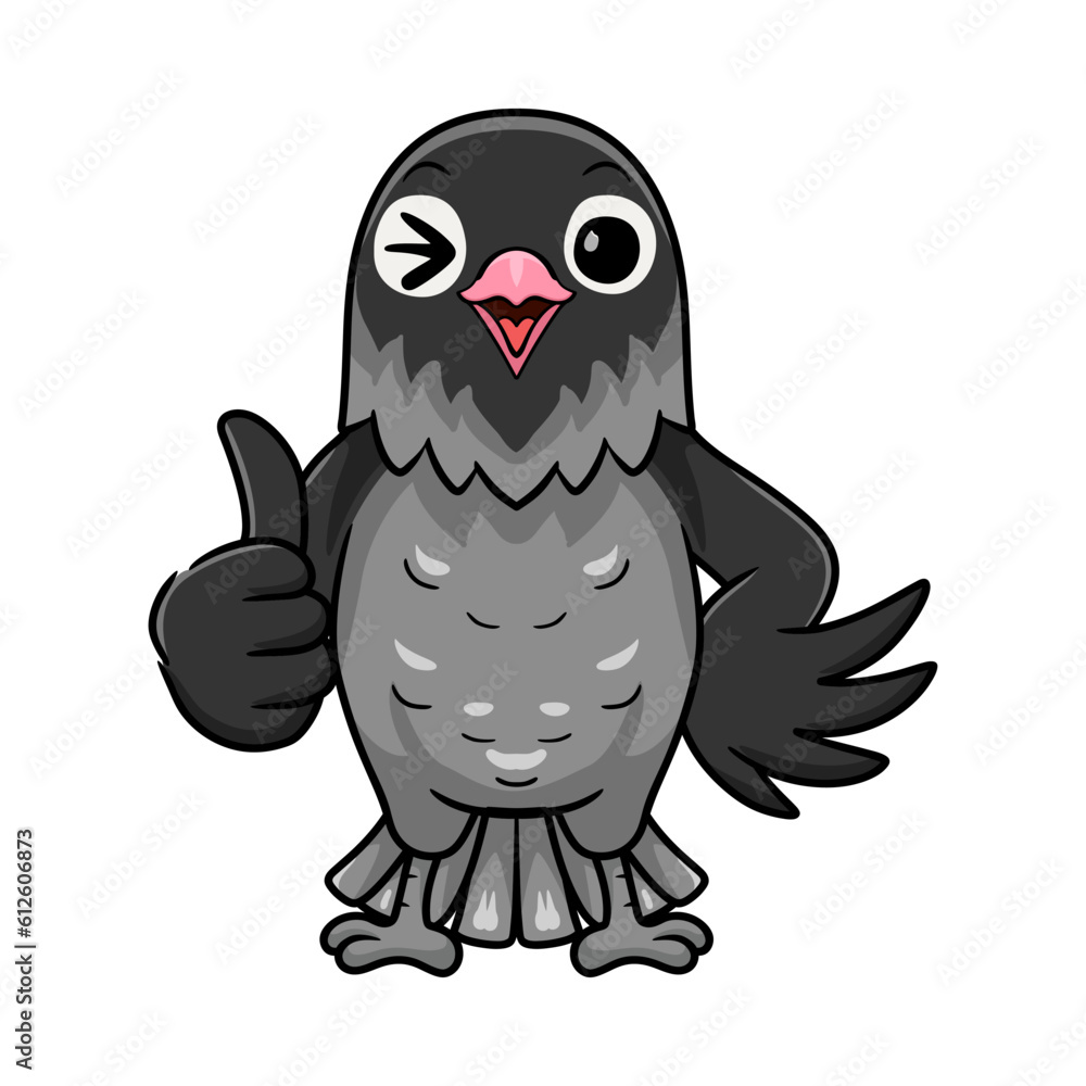 Obraz premium Cute mauve gray masked lovebird cartoon giving thumb up