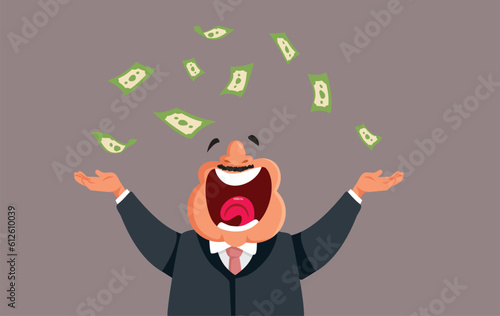 Fotografie, Tablou Happy Cheerful Businessman Throwing with Money Showing Wealth Vector Cartoon