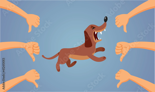 People with Cynophobia Pointing at an Aggressive Dog Barking Illustration. Angry watch dog having a furious and dangerous behavior 

