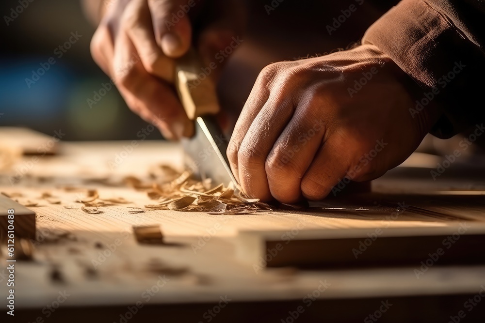 Close up of the hands of a carpenter working.Generative AI Close up of the hands of a carpenter working.Generative AI