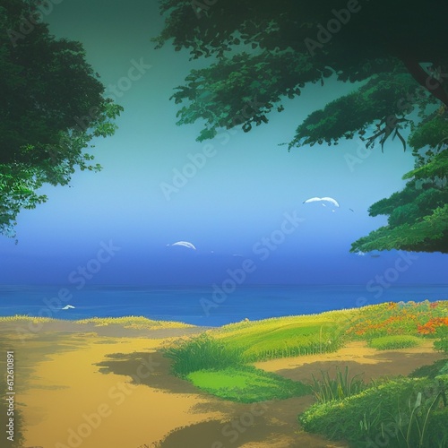 Illustration of a beautiful seascape on a sunny day