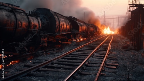 Hot fire burning wagons with cargo. misfortune, calamity. environment and insurance concept.Generative AI 