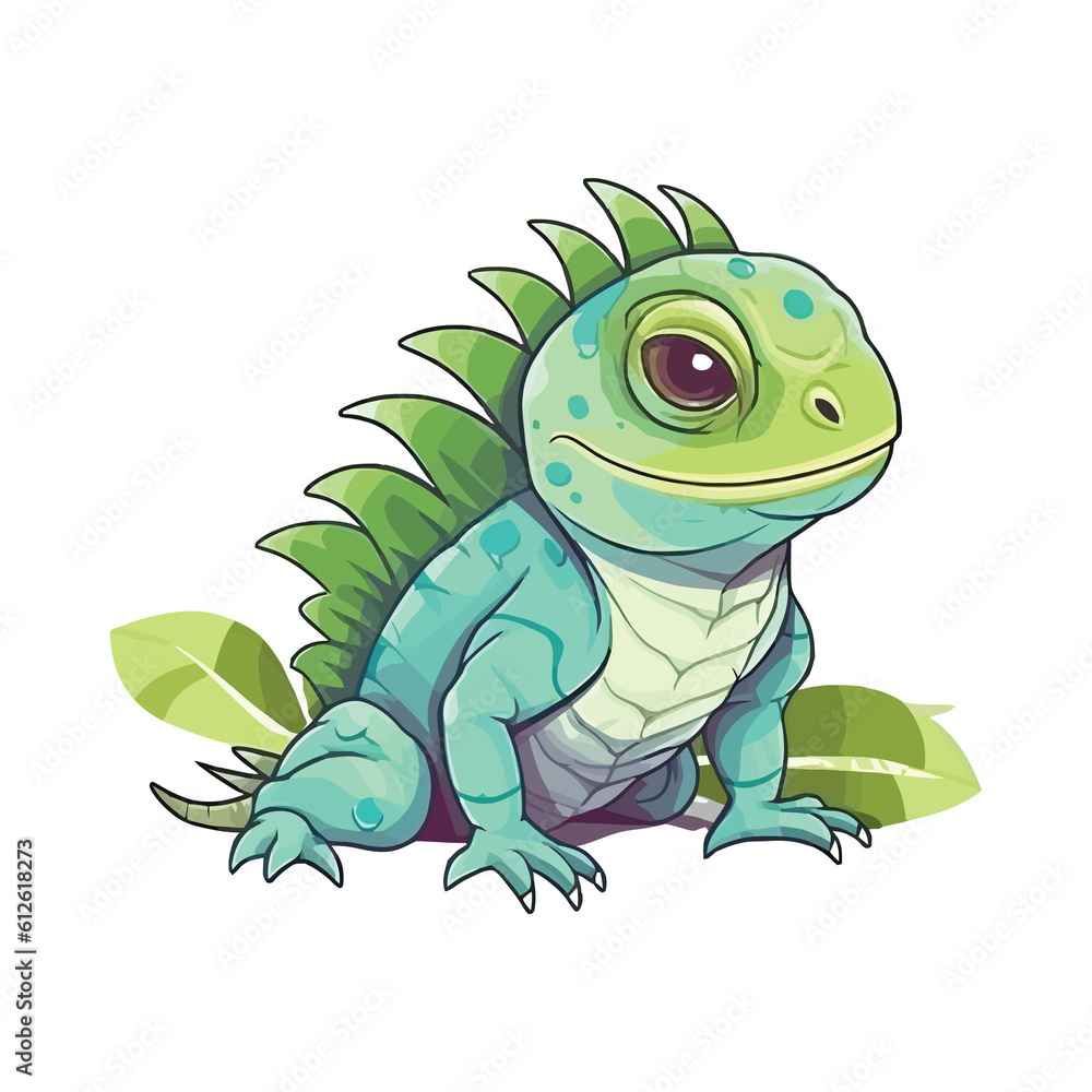 Fototapeta premium Cheerful Iguana: Lively 2D Illustration Brimming with Reptilian Cuteness