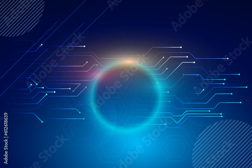 abstract futuristic background of blue circle round glowing technology
