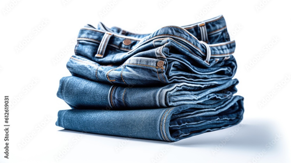Blue jeans on white background. Generative AI Blue jeans on white background. Generative AI
