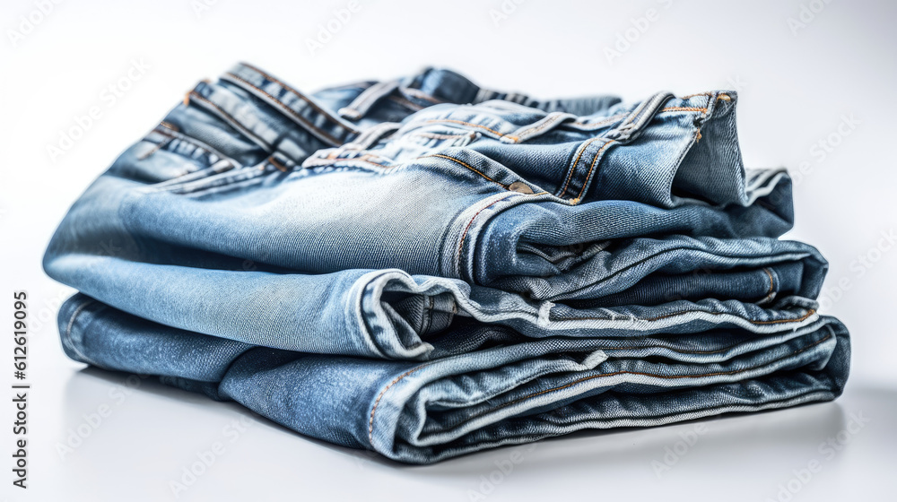 Blue jeans on white background. Generative AI Blue jeans on white background. Generative AI