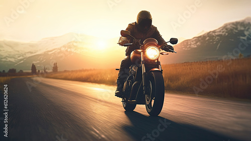 Fotografiet Motorbike rider on road. Generative AI