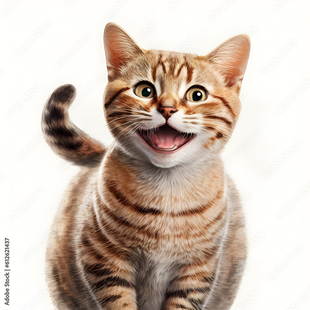 Tabby cat smiling with happy expression isolated on a white background Tabby cat smiling with happy expression isolated on a white background