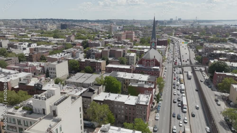 Traffic moves along the highway in Brooklyn near Cobble Hill Traffic moves along the highway in Brooklyn near Cobble Hill