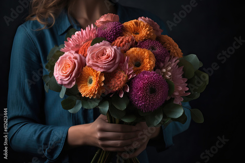 Young girl's hand holding a bouquet of flowers