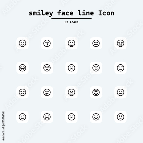 Emoji emoticons set isolated. Line art faces with different funny emotions. Simple modern design icons. Chat elements.Collection ui icons with squircle shape. Web Page, Mobile App, UI, UX design.