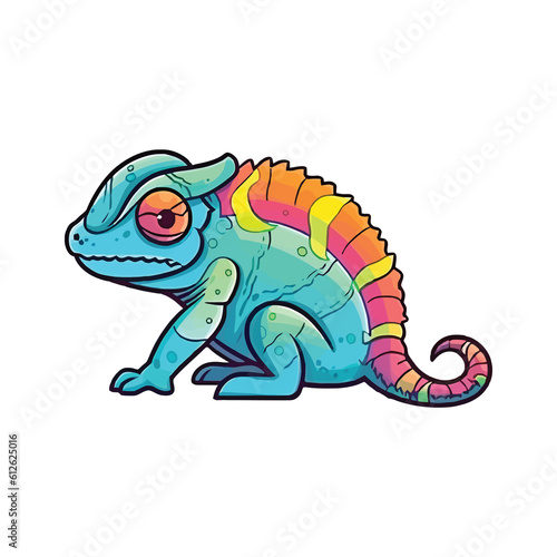 Playful Chameleon  Delightful 2D Illustration of a Curious and Energetic Tree Climber