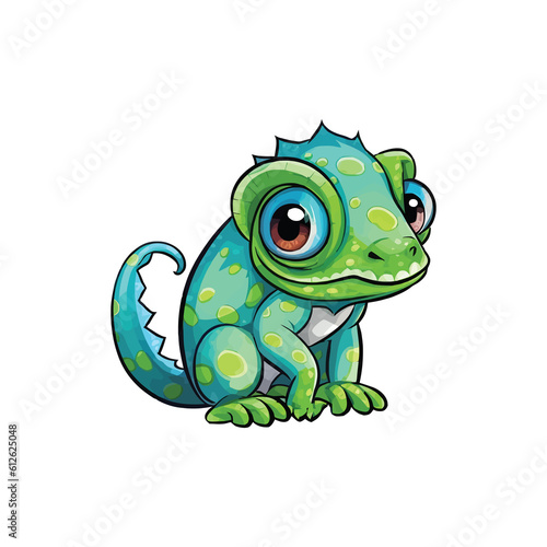 Playful Chameleon  Delightful 2D Illustration of a Curious and Energetic Tree Climber