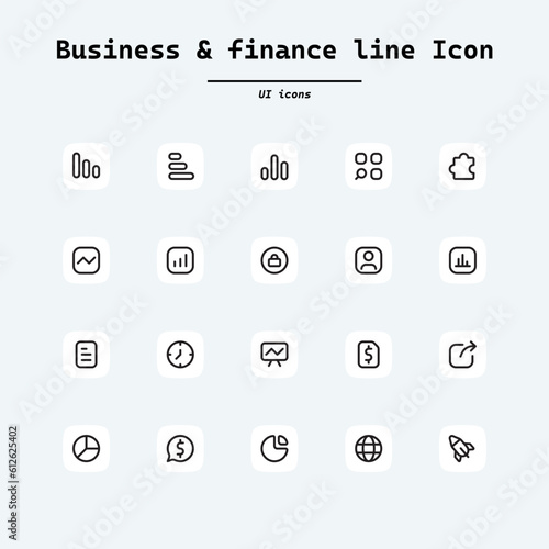 Business and Finance vector icon . Money, bank, contact, infographic. Icon collection. Collection ui icons with squircle shape. Web Page, Mobile App, UI, UX design. 