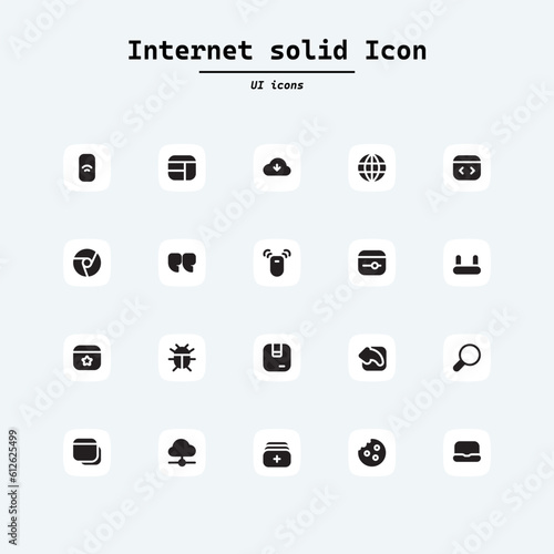 Website icon set. Containing web design, internet, and e-commerce icon. Solid icon collection. Vector illustration. Collection ui icons with squircle shape. Web Page, Mobile App, UI, UX design.