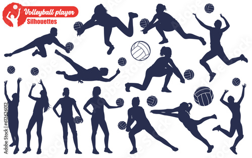 Female volleyball Player Silhouettes Vector Illustration