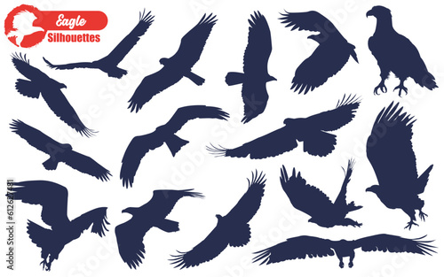 Black Flying Eagle Silhouettes Vector Illustration