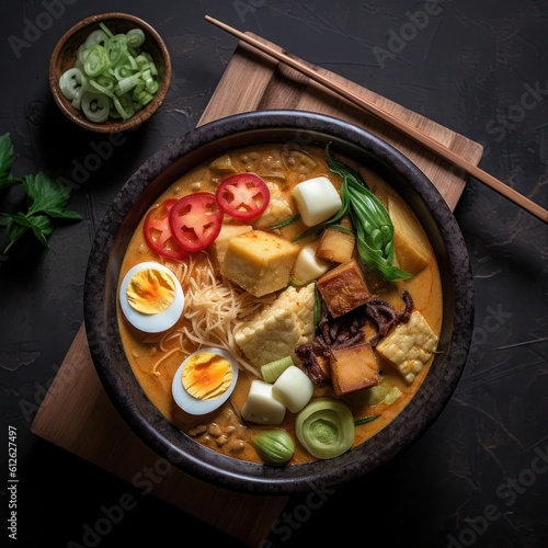 spicy chicken noodle soup with eggs