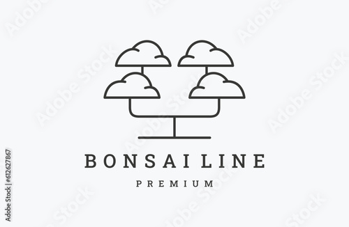 Bonsai line art logo design with white background .