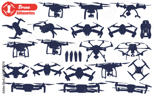 Flying Drone or Delivery Drone Silhouettes Vector Illustration