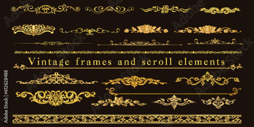 illustration of a set of banners borders and scroll element of frame