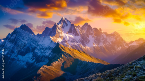 A scenic sunset over the Swiss Alps  with peak and autumn foliage Ai Generative