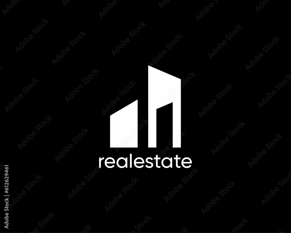 Real estate logo design template for business identity. Modern building, apartment, architecture, construction, skyscrapers, cityscape, residence, property logo design concept.