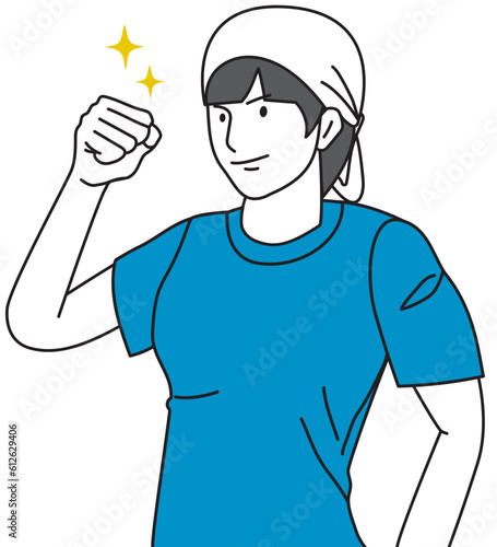Illustration of a woman wrapped in a towel doing a fist pump.
