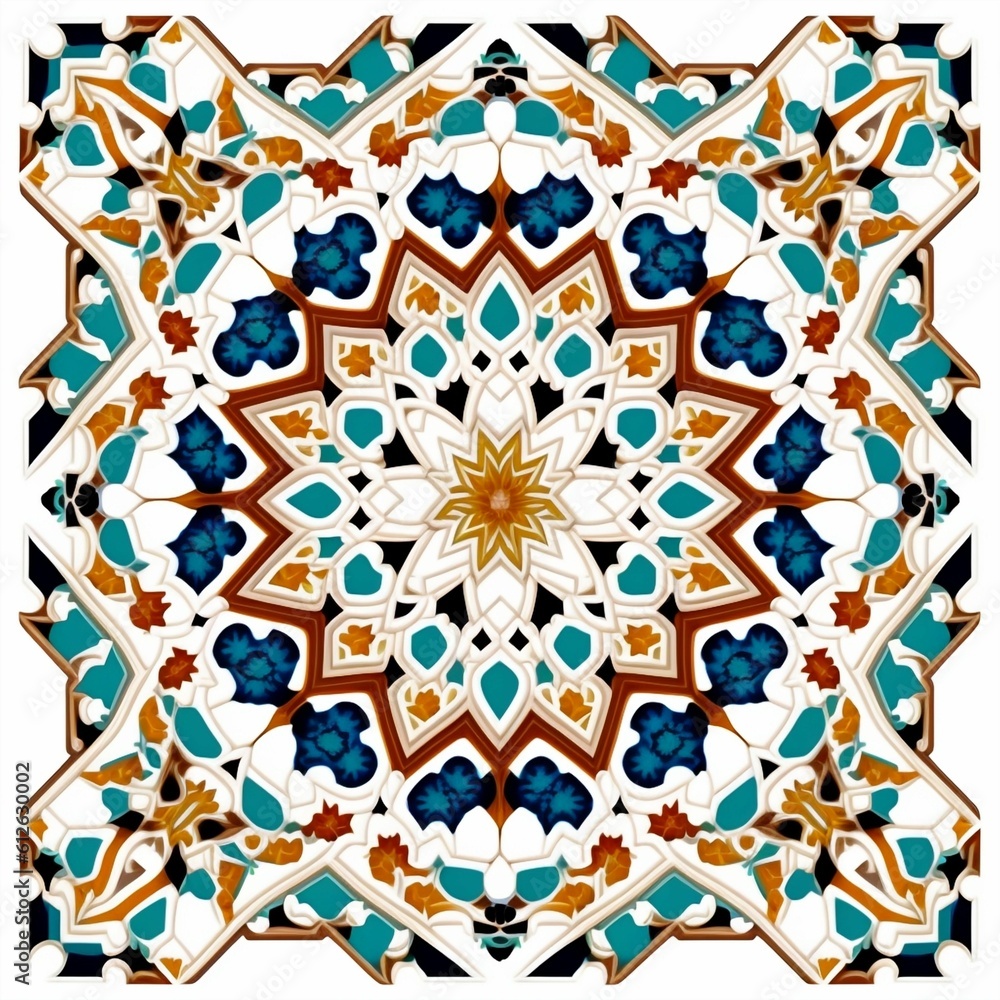 AI-generated illustration of a symmetrical Islamic ornament based on the Moroccan style