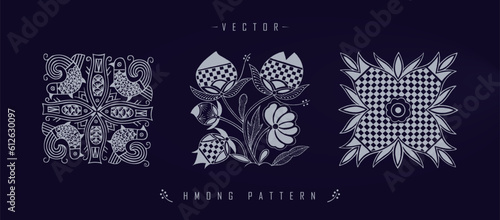 Traditional Hmong pattern on a dark blue background