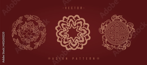 Vector illustration set of three traditional Chinese decorative patterns with floral elements
