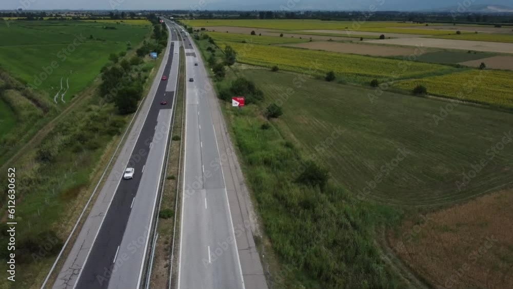 Aerial of a highway amidst the fields. Aerial of a highway amidst the fields.