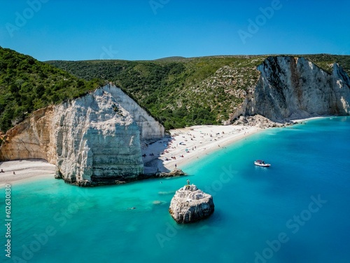 (4K) Angle shot of Fteri Beach, Kefalonia, Cephalonia, Greece