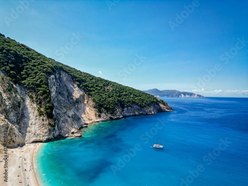 (4K) Drone shot of Myrtos beach, Kefalonia, Greece