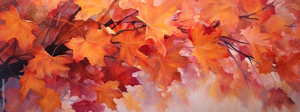 Fototapeta premium a photo showing the colors of the maple tree foliage, in the style of shallow depth of field, golden light, background