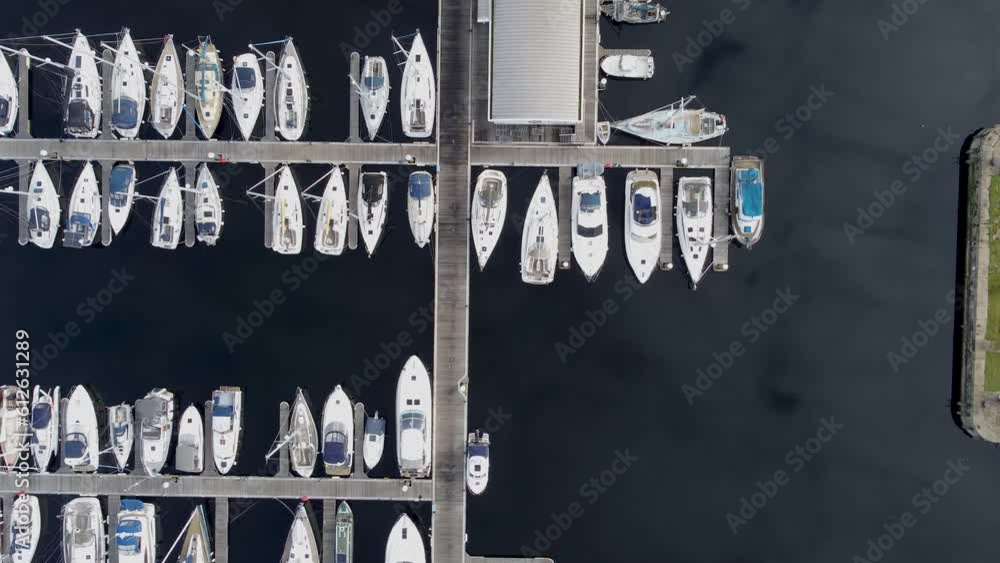 Drone view of beautiful boats in the port on a sunny day in Kent, UK Drone view of beautiful boats in the port on a sunny day in Kent, UK