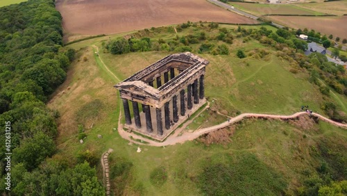 Drone view of the Penshaw Monument on a hill photo